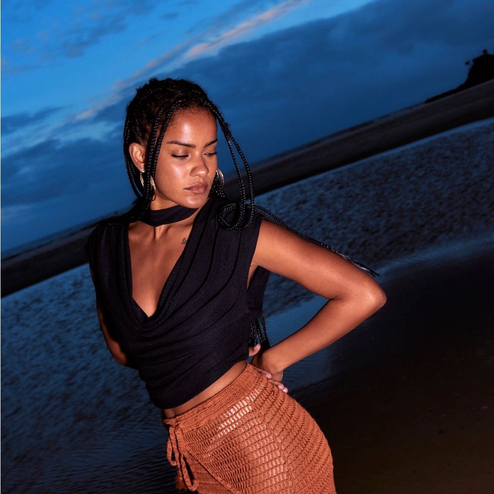 Free People Kalah Black Reversible Drape Top